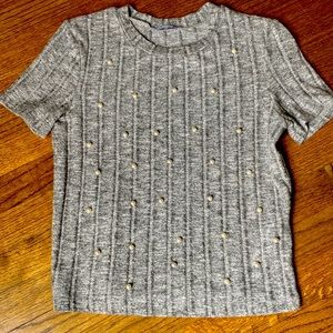 Heather grey beaded Pearl short sleeve sweater